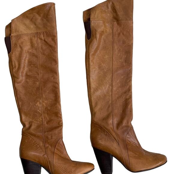 Brazilian over the knee chunky heel leather tan boots women’s 7 1/2 M - Picture 9 of 11